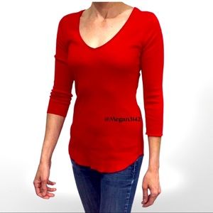 Three Dots | Essential Heritage Knit | 3/4 Sleeve | V-Neck Tee | Small | NWT